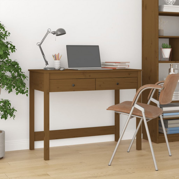 Mesa com gavetas madeira de pinho marrom mel 100x50x78 cm D