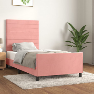 Estructura de cama con cabecero de terciopelo rosa 90x190 cm D