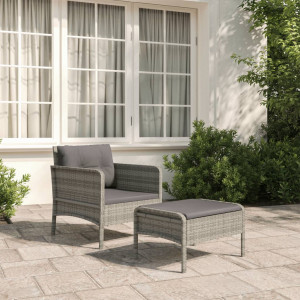 Set de muebles de jardín 2 pzas cojines ratán sintético gris D