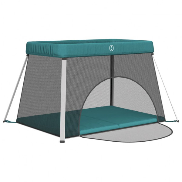 Parque para bebés com colchão tecido de linho verde M 4