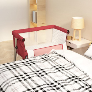 Cuna con colchón tela de lino rojo D