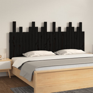 Cabecero de cama de pared madera maciza pino negro 166x3x80 cm D