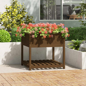 Jardinera con estante madera maciza pino marrón 82.5x82.5x81 cm D