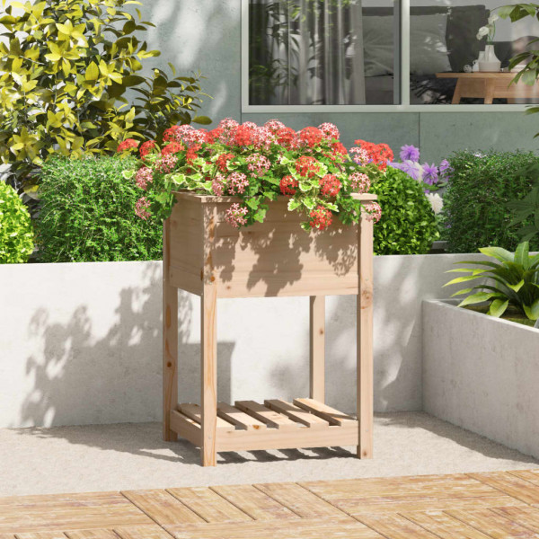 Jardinera con estante de madera maciza de pino 54x54x81 cm D