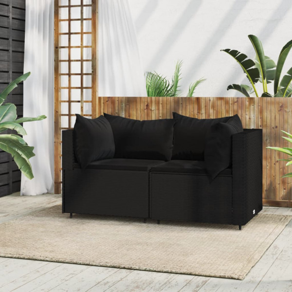 Sofas de canto jardim com almofadas 2 uvas ratão sintético preto D