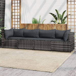 Set de muebles de jardín 4 pzas y cojines ratán sintético gris D