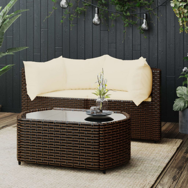 Set de mobiliário de jardim 3 peças e almofadas ratão sintético marrom D