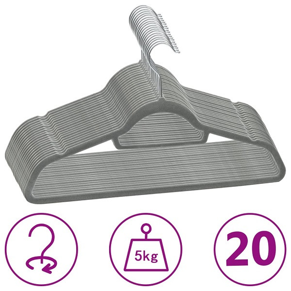 Juego de perchas de ropa 20 uds antideslizantes terciopelo gris D