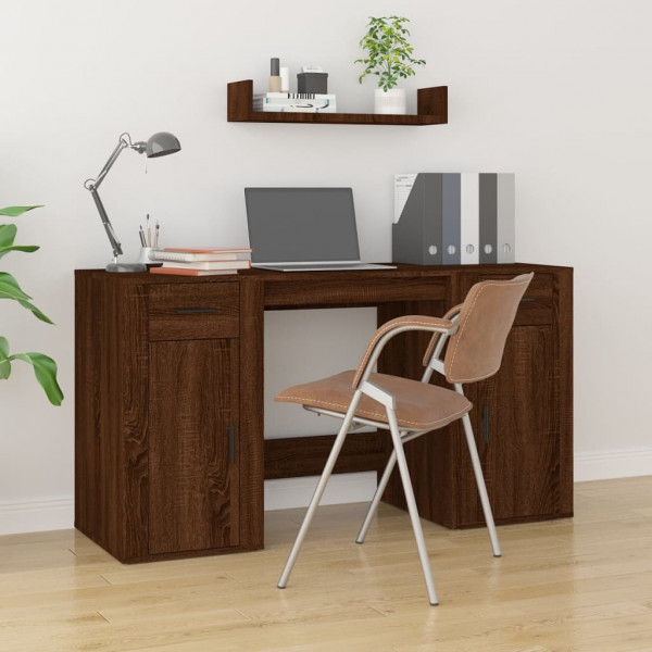 Mesa de madeira compensada de carvalho marrom com armário D