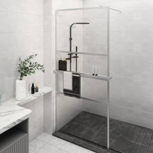 Mampara ducha con estante vidrio ESG y aluminio cromo 80x195 cm D