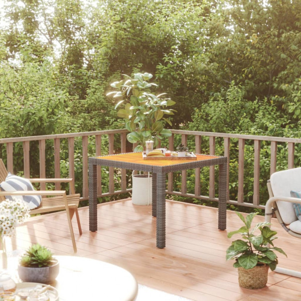 Mesa de jardim vime PE madeira de acácia maciça cinza 90x90x75 cm D