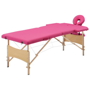 Camilla de masaje plegable 2 zonas madera rosa D
