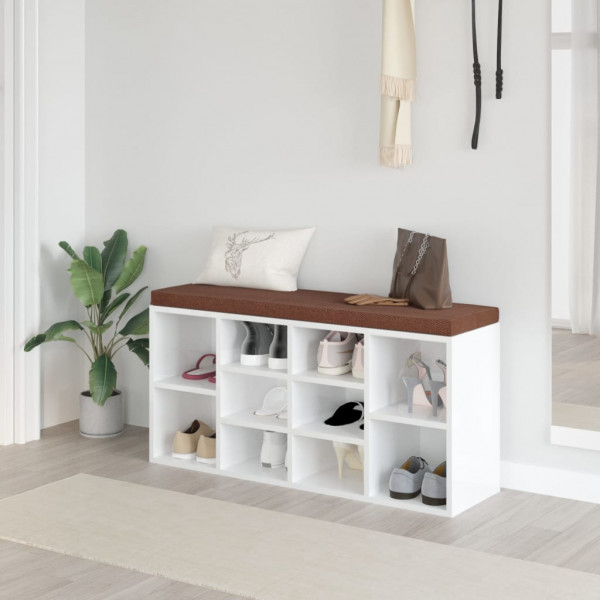 Banco zapatero madera contrachapada blanco brillo 103x30x48 cm D