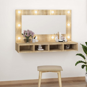 Mueble con espejo y LED color roble Sonoma 90x31.5x62 cm D