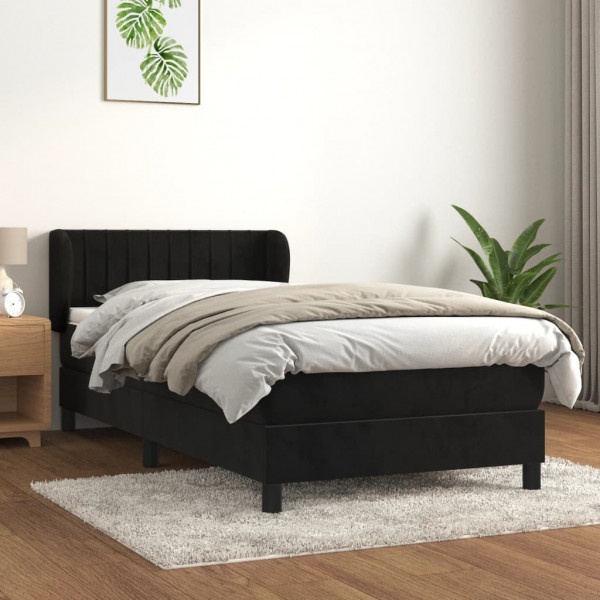 Cama con somier y colchón Negro 90x190 cm Tela