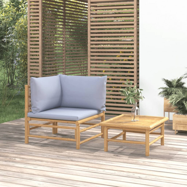 Set de muebles de jardín 2 piezas bambú y cojines gris claro D