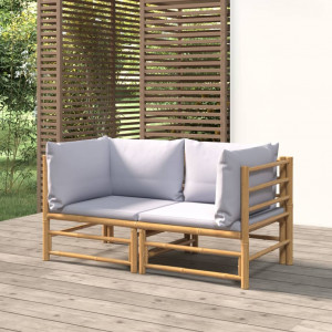 Sofás de esquina de jardín con cojines gris claro 2 uds bambú D