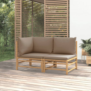 Set de muebles de jardín 2 piezas bambú y cojines gris taupe D
