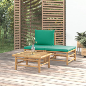 Set de muebles de jardín 3 piezas bambú con cojines verde D
