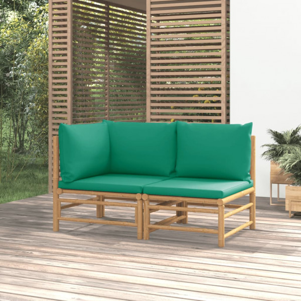 Conjunto de móveis de jardim de bambu de 2 peças com almofadas verdes D