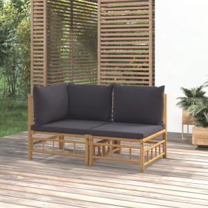 Set de muebles de jardín 2 piezas bambú con cojines gris oscuro D