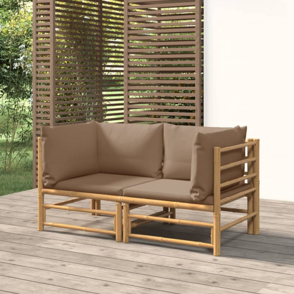 Sofas de jardim de 2 andares de bambu com almofadas cinza-taupe D