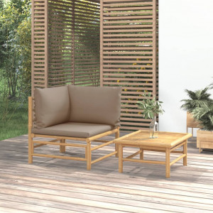 Set de muebles de jardín 2 piezas bambú y cojines gris taupe D