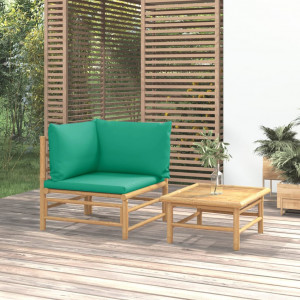 Set de muebles de jardín 2 piezas bambú con cojines verde D