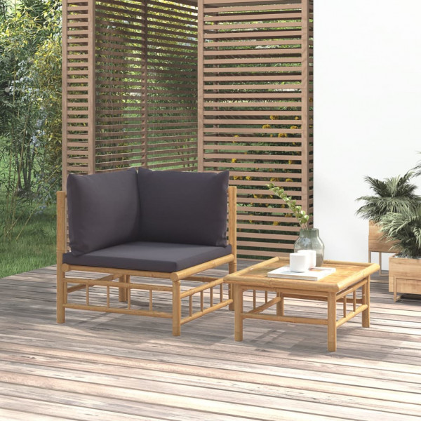 Set de mobiliário de jardim 2 peças de bambu com almofadas cinza escuro D