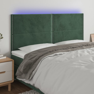 Cabeceira com luzes LED veludo verde escuro 180x5x118/128 cm D