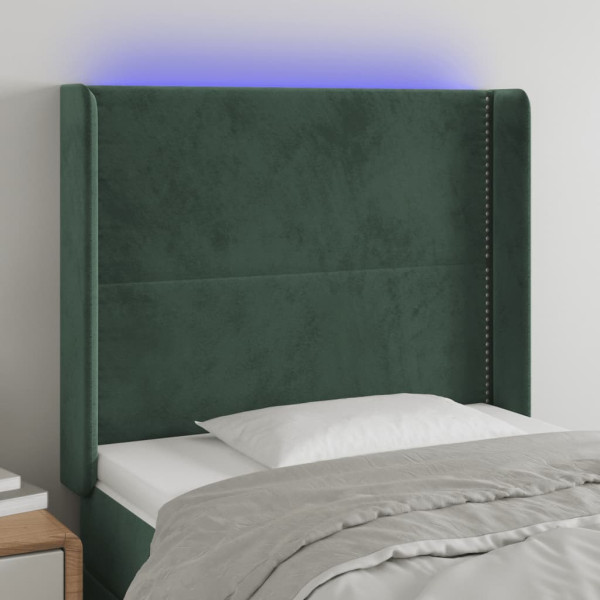 Cabecero con LED de terciopelo verde oscuro 93x16x118/128 cm D