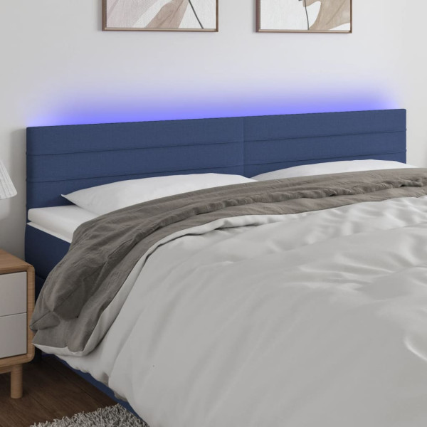 Cabeceira em tecido azul com LED 180x5x78/88 cm D