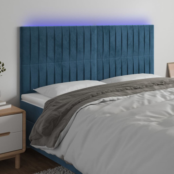 Cabeceira com luzes LED veludo azul escuro 180x5x118/128 cm D