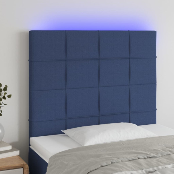 Cabeceira com luzes LED tecido azul 90x5x118/128 cm D