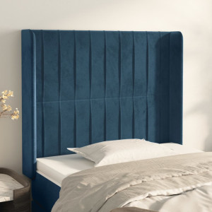 Cabeceira com orelhas de veludo azul escuro 83x16x118/128 cm D