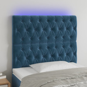 Cabeceira com luzes LED veludo azul escuro 90x7x118/128 cm D