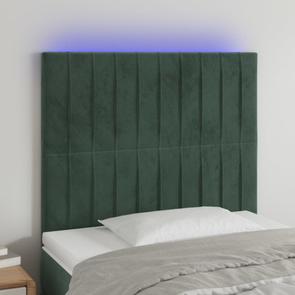 Cabeceira com luzes LED veludo verde escuro 80x5x118/128 cm D