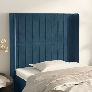 Cabeceira com orelhas de veludo azul escuro 93x16x118/128 cm D