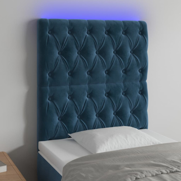 Cabeceira com luzes LED veludo azul escuro 80x7x118/128 cm D
