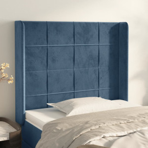 Cabeceira com orelhas de veludo azul escuro 83x16x118/128 cm D