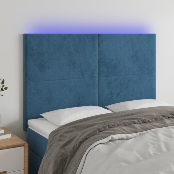 Cabeceira com luzes LED veludo azul escuro 144x5x118/128 cm D