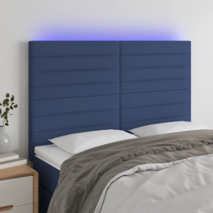 Cabeceira com luzes LED tecido azul 144x5x118/128 cm D