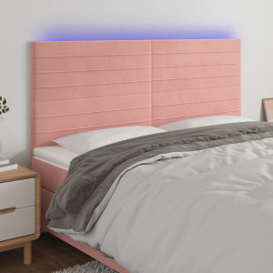 Cabeceira de veludo rosa com luzes LED 180x5x118/128 cm D