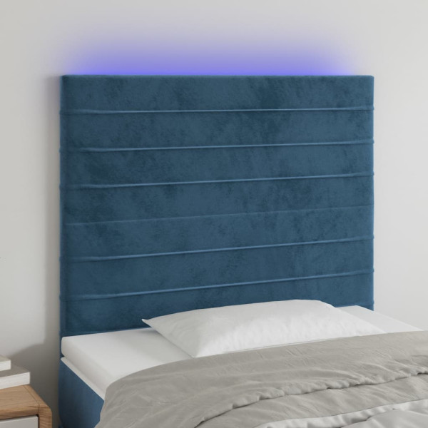 Cabecero con luces LED terciopelo azul oscuro 90x5x118/128 cm D