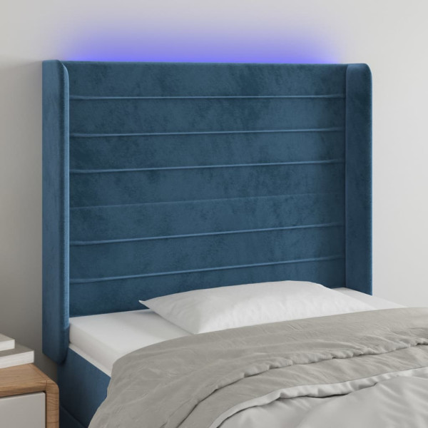 Cabecero con LED de terciopelo azul oscuro 93x16x118/128 cm D