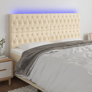 Cabeceira com luzes LED tecido creme 180x7x118/128 cm D