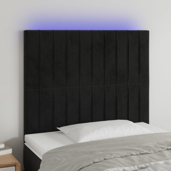 Cabeceira de veludo preto com luzes LED 80x5x118/128 cm D