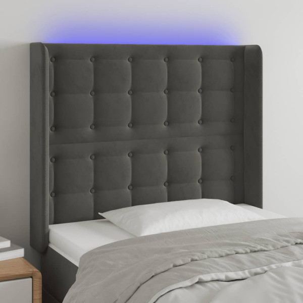 Cabecero con LED de terciopelo gris oscuro 93x16x118/128 cm D