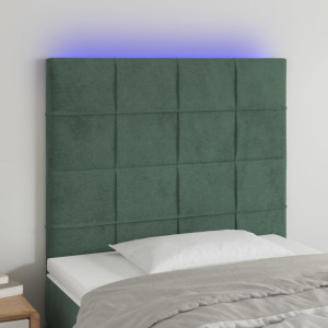 Cabeceira com luzes LED veludo verde escuro 90x5x118/128 cm D