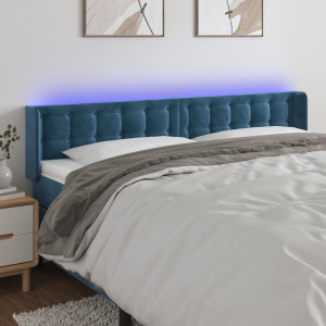 Cabeceira de veludo azul escuro com LED 203x16x78/88 cm D